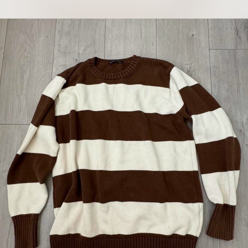 Brandy Melville Brown and White Striped Sweater